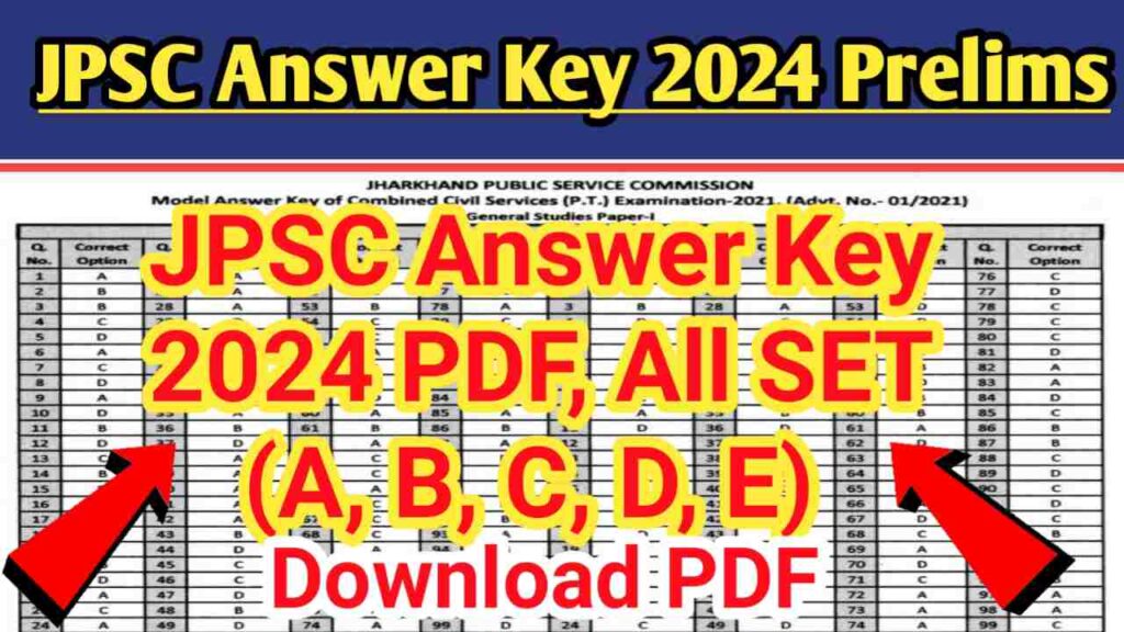 JPSC Answer Key 2024 Prelims PDF जेपीएससी उत्तर कुंजी (All SET) अभीअभी हुआ जारी, (30 वाले भी